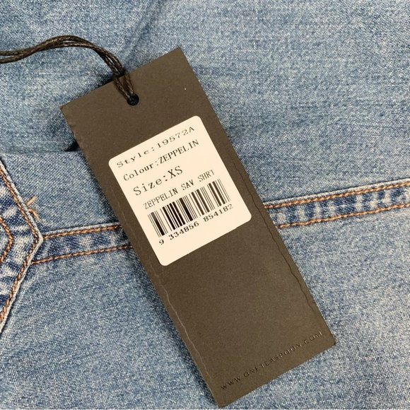 One Teaspoon Zeppelin Savannah Chambray Denim Shirt Button Down Distressed - Picture 13 of 16